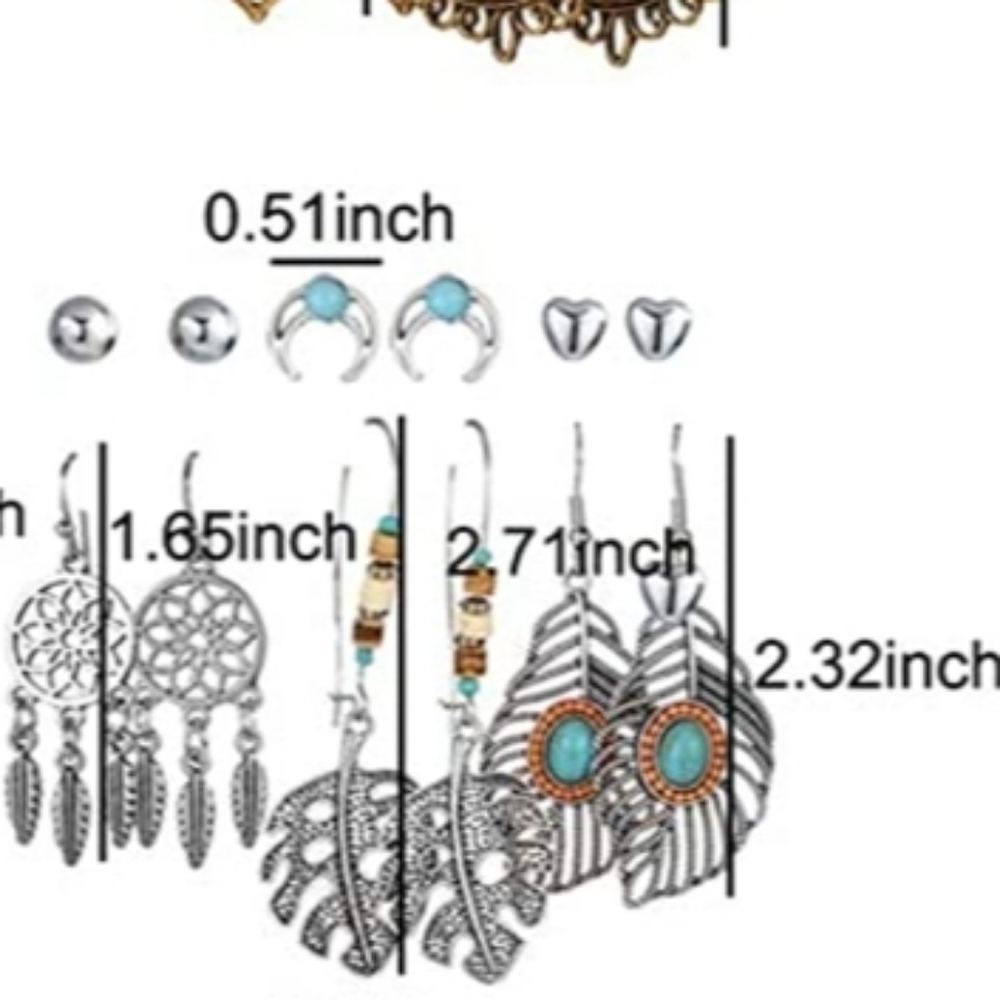 NWT Boho 6 Pair Earring Set Dreamcatcher Feather Turquoise - Picture 3 of 3
